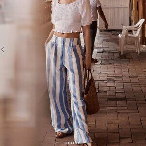Boden Wide Leg Linen Pants Bluebell and Ivory Stripe